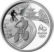 Brazil 5 Reais Olympic Games in Rio. Cycling. Beach-Butterfly 2016 Proof KM# 728 RIO 2016 BRASIL coin obverse Brazil 5 Reais Olympic Games in Rio. Cycling. Beach-Butterfly 2016 Proof KM# 728 RIO 2016 BRASIL coin obverse