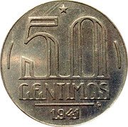 Brazil 50 Centimos Getulio Vargas. Trial Strike 1941  Not cataloged 50 CENTIMOS 1941 coin reverse Brazil 50 Centimos Getulio Vargas. Trial Strike 1941  Not cataloged 50 CENTIMOS 1941 coin reverse
