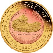 Australia 50 Dollars (Elizabeth II.Hand of Faith) THE AUSTRALIAN NUGGET 1/2 OZ FINE GOLD 35 HAND OF FAITH 1980 P 2021 coin reverse Australia 50 Dollars (Elizabeth II.Hand of Faith) THE AUSTRALIAN NUGGET 1/2 OZ FINE GOLD 35 HAND OF FAITH 1980 P 2021 coin reverse