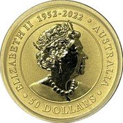 Australia 50 Dollars In the Name of Elizabeth II. Kangaroo 2023 P BU ELIZABETH II 1952 2022 AUSTRALIA 50 DOLLARS JC coin obverse Australia 50 Dollars In the Name of Elizabeth II. Kangaroo 2023 P BU ELIZABETH II 1952 2022 AUSTRALIA 50 DOLLARS JC coin obverse