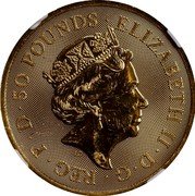 UK 50 Pounds (Elizabeth II Gold Standard.) ELIZABETH II D G REG F D 50 POUNDS J.C coin obverse UK 50 Pounds (Elizabeth II Gold Standard.) ELIZABETH II D G REG F D 50 POUNDS J.C coin obverse
