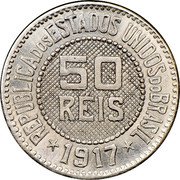 Brazil 50 Reis (Liberty. Pattern) KM# Pn216 50 RÉIS REPUBLICA DOS ESTADOS UNIDOS DO BRASIL 1917 coin obverse Brazil 50 Reis (Liberty. Pattern) KM# Pn216 50 RÉIS REPUBLICA DOS ESTADOS UNIDOS DO BRASIL 1917 coin obverse