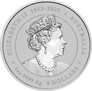 Australia 8 Dollars (Year of the Dragon 2024) ELIZABETH II 1952 - 2022 AUSTRALIA 5 OZ 9999 AG 8 DOLLARS coin obverse Australia 8 Dollars (Year of the Dragon 2024) ELIZABETH II 1952 - 2022 AUSTRALIA 5 OZ 9999 AG 8 DOLLARS coin obverse