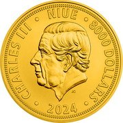 Niue 8000 Dollars Charles III Czech Lion facing right 2024 CM Bullion CHARLES III NIUE 8000 DOLLARS JC 2024 coin obverse Niue 8000 Dollars Charles III Czech Lion facing right 2024 CM Bullion CHARLES III NIUE 8000 DOLLARS JC 2024 coin obverse