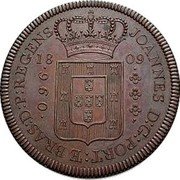 Brazil 960 Reis (Pattern Strike) KM# Pn12 JOANNES D: G: PORT E: BRAS: D: P: REGENS 18 09 960 coin obverse Brazil 960 Reis (Pattern Strike) KM# Pn12 JOANNES D: G: PORT E: BRAS: D: P: REGENS 18 09 960 coin obverse