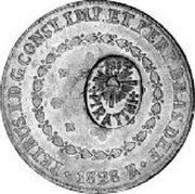 Brazil 960 Reis (Republic of Piratini) X# 12 PETRUS I D G CONST IMP ET PERP BRAS DEF 1828 R coin obverse Brazil 960 Reis (Republic of Piratini) X# 12 PETRUS I D G CONST IMP ET PERP BRAS DEF 1828 R coin obverse
