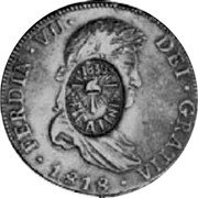 Brazil 960 Reis Republic of Piratini Coin 1835 X# 10 FERDIN VII DEI GRATIA 1818 coin obverse Brazil 960 Reis Republic of Piratini Coin 1835 X# 10 FERDIN VII DEI GRATIA 1818 coin obverse