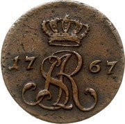 Poland 1/2 Grosza Stanislaus Augustus 1767 G KM# 175.1 17 SAR 92 coin obverse Poland 1/2 Grosza Stanislaus Augustus 1767 G KM# 175.1 17 SAR 92 coin obverse