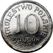 Poland 10 Fenigow German Occupation. Wilhelm II 1917 FF Y# 6A KRÓLESTWO POLSKIE 10 FENIGÓW 1917 coin reverse Poland 10 Fenigow German Occupation. Wilhelm II 1917 FF Y# 6A KRÓLESTWO POLSKIE 10 FENIGÓW 1917 coin reverse
