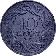 Poland 10 Groszy German Occupation WW II 1923 (w) Struck in 1941-44 Y# 36 10 GROSZY coin reverse Poland 10 Groszy German Occupation WW II 1923 (w) Struck in 1941-44 Y# 36 10 GROSZY coin reverse