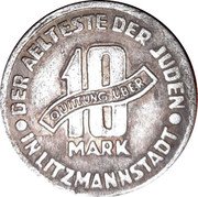 Poland 10 Mark Jewish Ghetto 1943 KM# Tn3A DER AELTESTE DER JUDEN QUITTUNG ÜBER 10 MARK  IN LITZMANNSTADT coin reverse Poland 10 Mark Jewish Ghetto 1943 KM# Tn3A DER AELTESTE DER JUDEN QUITTUNG ÜBER 10 MARK  IN LITZMANNSTADT coin reverse