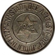 Poland 10 Pfennig Lodz Ghetto 1942 KM# Tn5 DER AELTESTE DER JUDEN IN LITZMANNSTADT 1942 coin obverse Poland 10 Pfennig Lodz Ghetto 1942 KM# Tn5 DER AELTESTE DER JUDEN IN LITZMANNSTADT 1942 coin obverse