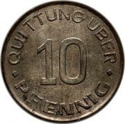 Poland 10 Pfennig Lodz Ghetto 1942 KM# Tn5 QUITTUNG ÜBER 10 PFENNIG coin reverse Poland 10 Pfennig Lodz Ghetto 1942 KM# Tn5 QUITTUNG ÜBER 10 PFENNIG coin reverse