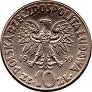 Poland 10 Zlotych Nicolaus Copernicus 1959 Y# 51 POLSKA RZECZPOSPOLITA LUDOWA 19 59 ZŁ 10 ZŁ coin obverse Poland 10 Zlotych Nicolaus Copernicus 1959 Y# 51 POLSKA RZECZPOSPOLITA LUDOWA 19 59 ZŁ 10 ZŁ coin obverse