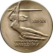 Poland 10 Zlotych 700th Anniversary of Warsaw. Goddess Nike 1965 MW Y# 54 XIII-XX VII WIEKÓW WARSZAWY W K coin reverse Poland 10 Zlotych 700th Anniversary of Warsaw. Goddess Nike 1965 MW Y# 54 XIII-XX VII WIEKÓW WARSZAWY W K coin reverse