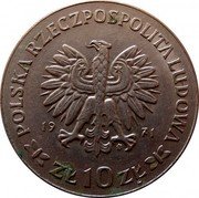 Poland 10 Zlotych 50th Anniversary of the Third Silesian Uprising 1971 MW Y# 64 POLSKA RZECZPOSPOLITA LUDOWA 19 71 MW ZŁ 10 ZŁ WK coin obverse Poland 10 Zlotych 50th Anniversary of the Third Silesian Uprising 1971 MW Y# 64 POLSKA RZECZPOSPOLITA LUDOWA 19 71 MW ZŁ 10 ZŁ WK coin obverse