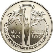 Poland 10 Zlotych 100 Years of Olympic Games 1995 Proof Y# 301 ATENY ATLANTA 1896 1996 RK 100 LAT NOWOŻYTNYCH IGRZYSK OLIMPIJSKICH coin reverse