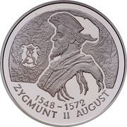 Poland 10 Zlotych Sigismund II Augustus 1996 Proof Y# 307 1548-1572 ZYGMUNT II AUGUST coin reverse Poland 10 Zlotych Sigismund II Augustus 1996 Proof Y# 307 1548-1572 ZYGMUNT II AUGUST coin reverse