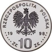 Poland 10 Zlotych Winter Olympics 1998 Proof Y# 341 RCZECZPOSPOLITA POLSKA MW 19 98 ZŁ 10 ZŁ coin obverse Poland 10 Zlotych Winter Olympics 1998 Proof Y# 341 RCZECZPOSPOLITA POLSKA MW 19 98 ZŁ 10 ZŁ coin obverse