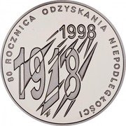 Poland 10 Zlotych 80th Anniversary of Poland Regaining Independence 1998 Proof Y# 350 1918 1998 80 ROCZNICA ODZYSKANIA NIEPODLEGŁOŚCI TE coin reverse Poland 10 Zlotych 80th Anniversary of Poland Regaining Independence 1998 Proof Y# 350 1918 1998 80 ROCZNICA ODZYSKANIA NIEPODLEGŁOŚCI TE coin reverse
