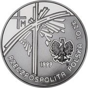 Poland 10 Zlotych Pope John Paul II 1999 Proof Y# 360 RZECZPOSPOLITA POLSKA MW 1999 10 ZŁ M coin obverse