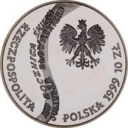 Poland 10 Zlotych 150th Anniversary of the Death of Juliusz Slowacki 1999 Proof Y# 379 150 ROCZNICA SMIERCI JULIUSZA SŁOWACKIEGO RZECZPOSPOLITA POLSKA 10 ZŁ MW coin obverse