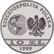 Poland 10 Zlotych Centenary of the Death of Ernest Malinowski 1999 Proof Y# 378 RZECZPOSPOLITA POLSKA MW 1999 10 ZŁ coin obverse