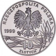 Poland 10 Zlotych 150th Anniversary of Fryderyk Chopin's Death 1999 Proof Y# 366 RZECZPOSPOLITA POLSKA 1999 MW 10 ZŁOTYCH coin obverse