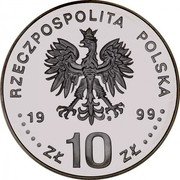Poland 10 Zlotych 600th Anniversary of Cracow University 1999 Proof Y# 362 RZECZPOSPOLITA POLSKA MW 19 99 ZŁ 10 ZŁ coin obverse