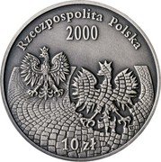 Poland 10 Zlotych 30th Anniversary of the December Events in 1970 2000 Antiqued finish. Proof Y# 405 RZECZPOSPOLITA POLSKA 2000 MW 10 ZŁ coin obverse