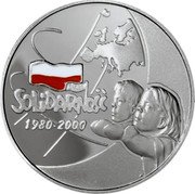 Poland 10 Zlotych The 20th Anniversary of Forming the Solidarity Trade Union 2000 Proof Y# 395 SOLIDARNOŚĆ 1980-2000 coin reverse