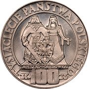 Poland 100 Zlotych Polish Millennium 1966 MW Y# 57 TYSIĄCLECIE PAŃSTWA POLSKIEGO MIESZKO I DĄBRÓWKA ZŁ 100 ZŁ coin reverse Poland 100 Zlotych Polish Millennium 1966 MW Y# 57 TYSIĄCLECIE PAŃSTWA POLSKIEGO MIESZKO I DĄBRÓWKA ZŁ 100 ZŁ coin reverse