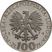 Poland 100 Zlotych 40th Anniversary of the Death of Maria Sklodowska Curie 1974 MW Proof Y# 71 POLSKA RZECZPOSPOLITA LUDOWA 19 74 MW ZŁ 100 ZŁ coin obverse Poland 100 Zlotych 40th Anniversary of the Death of Maria Sklodowska Curie 1974 MW Proof Y# 71 POLSKA RZECZPOSPOLITA LUDOWA 19 74 MW ZŁ 100 ZŁ coin obverse