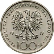 Poland 100 Zlotych Kazimierz Pulaski 1976 MW Proof Y# 84 POLSKA RZECZPOSPOLITA LUDOWA 19 76 MW ZŁ 100 ZŁ coin obverse Poland 100 Zlotych Kazimierz Pulaski 1976 MW Proof Y# 84 POLSKA RZECZPOSPOLITA LUDOWA 19 76 MW ZŁ 100 ZŁ coin obverse