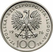 Poland 100 Zlotych 230th Anniversary of the Birth of Tadeusz Kosciuszko 1976 MW Proof Y# 82 POLSKA RZECZPOSPOLITA LUDOWA 19 76 MW ZŁ 100 ZŁ coin obverse Poland 100 Zlotych 230th Anniversary of the Birth of Tadeusz Kosciuszko 1976 MW Proof Y# 82 POLSKA RZECZPOSPOLITA LUDOWA 19 76 MW ZŁ 100 ZŁ coin obverse