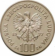 Poland 100 Zlotych Wawel Castle of Krakow 1977 MW Proof Y# 91 POLSKA RZECZYPOSPOLITA LUDOWA 19 77 MW ZŁ 100 ZŁ coin obverse