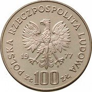 Poland 100 Zlotych Buffalo 1977 MW Proof Y# 87 POLSKA RZECZYPOSPOLITA LUDOWA 19 77 MW ZŁ 100 ZŁ coin obverse Poland 100 Zlotych Buffalo 1977 MW Proof Y# 87 POLSKA RZECZYPOSPOLITA LUDOWA 19 77 MW ZŁ 100 ZŁ coin obverse