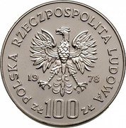 Poland 100 Zlotych 180th Anniversary of the Birth of Adam Mickiewicz 1978 MW Proof Y# 92 POLSKA RZECZYPOSPOLITA LUDOWA 19 78 MW ZŁ 100 ZŁ coin obverse Poland 100 Zlotych 180th Anniversary of the Birth of Adam Mickiewicz 1978 MW Proof Y# 92 POLSKA RZECZYPOSPOLITA LUDOWA 19 78 MW ZŁ 100 ZŁ coin obverse