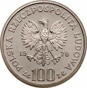 Poland 100 Zlotych 100th Anniversary of the Birth of Janusz Korczak 1978 MW Proof Y# 94 POLSKA RZECZYPOSPOLITA LUDOWA 19 78 MW ZŁ 100 ZŁ coin obverse Poland 100 Zlotych 100th Anniversary of the Birth of Janusz Korczak 1978 MW Proof Y# 94 POLSKA RZECZYPOSPOLITA LUDOWA 19 78 MW ZŁ 100 ZŁ coin obverse