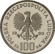 Poland 100 Zlotych 450th Anniversary of the Birth of Jan Kochanowski 1980 MW Proof Y# 120 POLSKA RZECZPOSPOLITA LUDOWA 19 80 MW ZŁ 100 ZŁ coin obverse Poland 100 Zlotych 450th Anniversary of the Birth of Jan Kochanowski 1980 MW Proof Y# 120 POLSKA RZECZPOSPOLITA LUDOWA 19 80 MW ZŁ 100 ZŁ coin obverse