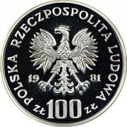 Poland 100 Zlotych Horse 1981 MW Proof Y# 126 POLSKA RZECZPOSPOLITA LUDOWA 19 81 MW ZŁ 100 ZŁ coin obverse Poland 100 Zlotych Horse 1981 MW Proof Y# 126 POLSKA RZECZPOSPOLITA LUDOWA 19 81 MW ZŁ 100 ZŁ coin obverse