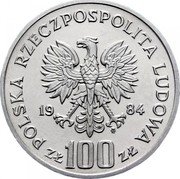 Poland 100 Zlotych 40th Anniversary of People's Republic 1984 MW Y# 151 POLSKA RZECZPOSPOLITA LUDOWA 19 84 MW ZŁ 100 ZŁ coin obverse Poland 100 Zlotych 40th Anniversary of People's Republic 1984 MW Y# 151 POLSKA RZECZPOSPOLITA LUDOWA 19 84 MW ZŁ 100 ZŁ coin obverse