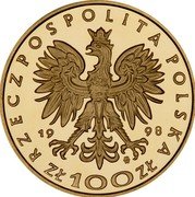 Poland 100 Zlotych Sigismund III Vasa 1998 Proof Y# 339 RZECZPOSPOLITA POLSKA 1998 MW ZŁ 100 ZŁ coin obverse