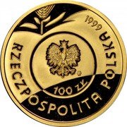Poland 100 Zlotych John Paul II the Pilgrim 1999 Proof Y# 361 1999 RZECZPOSPOLITA POLSKA MW 100 ZŁ coin obverse