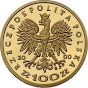 Poland 100 Zlotych Jadwiga 2000 Proof Y# 396 RZECZPOSPOLITA POLSKA 2000 MW ZŁ 100 ZŁ coin obverse