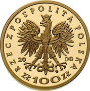Poland 100 Zlotych Jan II Kazimierz 2000 Proof Y# 402 RZECZPOSPOLITA POLSKA 2000 MW ZŁ 100 ZŁ coin obverse