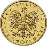Poland 100 Zlotych Sigismund II Augustus 1999 Proof Y# 383 19 99 RZECZPOSPOLITA POLSKA ZŁ 100 ZŁ coin obverse
