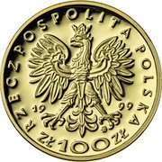 Poland 100 Zlotych Wladyslaw IV Vasa 1999 Proof Y# 371 RZECZPOSPOLITA POLSKA 1999 MW ZŁ 100 ZŁ coin obverse