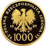 Poland 1000 Zlotych Visit of Pope John Paul II 1987 MW Proof Y# 168 POLSKA RZECZPOSPOLITA LUDOWA 19 87 MW ZŁ 1000 ZŁ coin obverse Poland 1000 Zlotych Visit of Pope John Paul II 1987 MW Proof Y# 168 POLSKA RZECZPOSPOLITA LUDOWA 19 87 MW ZŁ 1000 ZŁ coin obverse