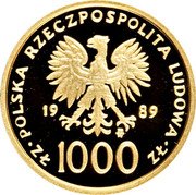 Poland 1000 Zlotych Papacy 1989 MW Sets only Y# 186 POLSKA RZECZPOSPOLITA LUDOWA 19 89 MW ZŁ 1000 ZŁ coin obverse